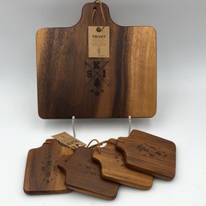 Siam Mandalay Teak Wood Ski Trivet and Coaster Set